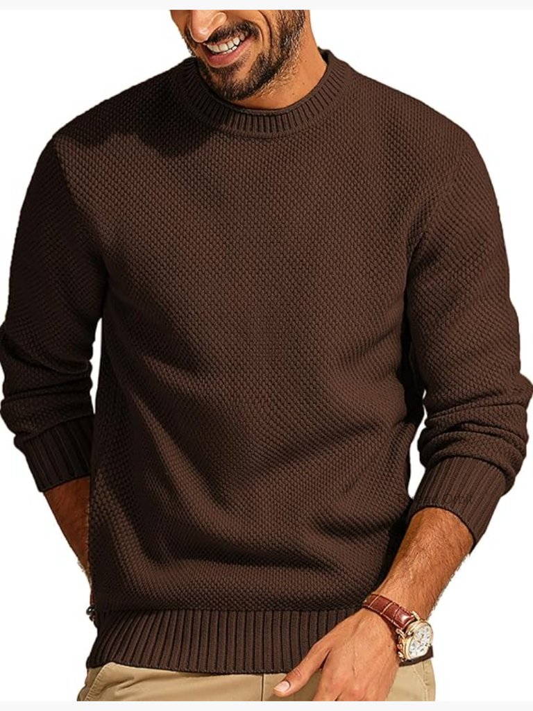 Waffle Knit Crewneck Sweater Textured Long Sleeve Pullover